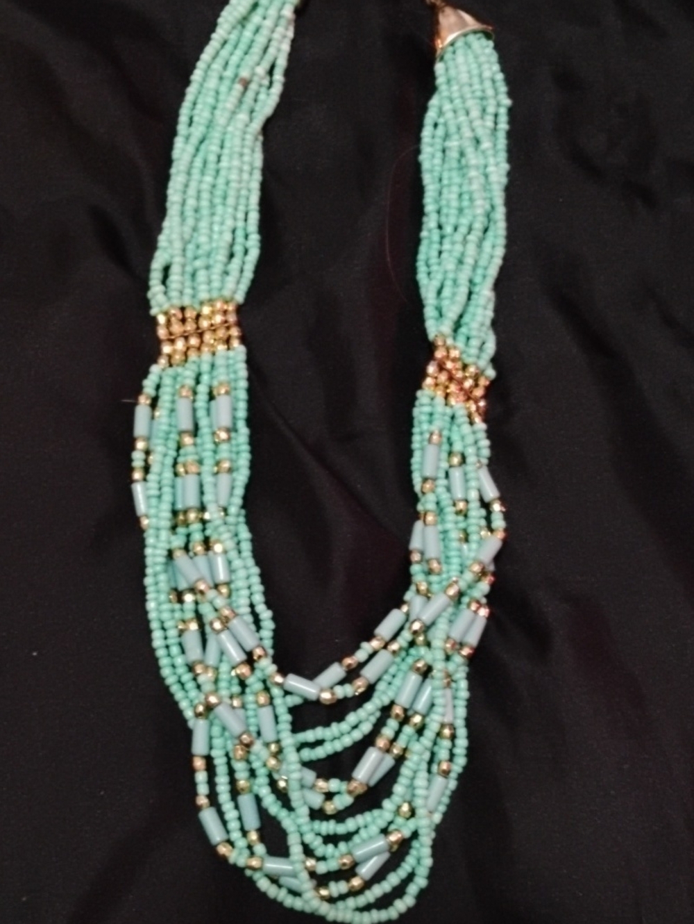 Gold Tone 20" Turquoise Colored &  Gold 12-Strand Seed  Beaded Necklace